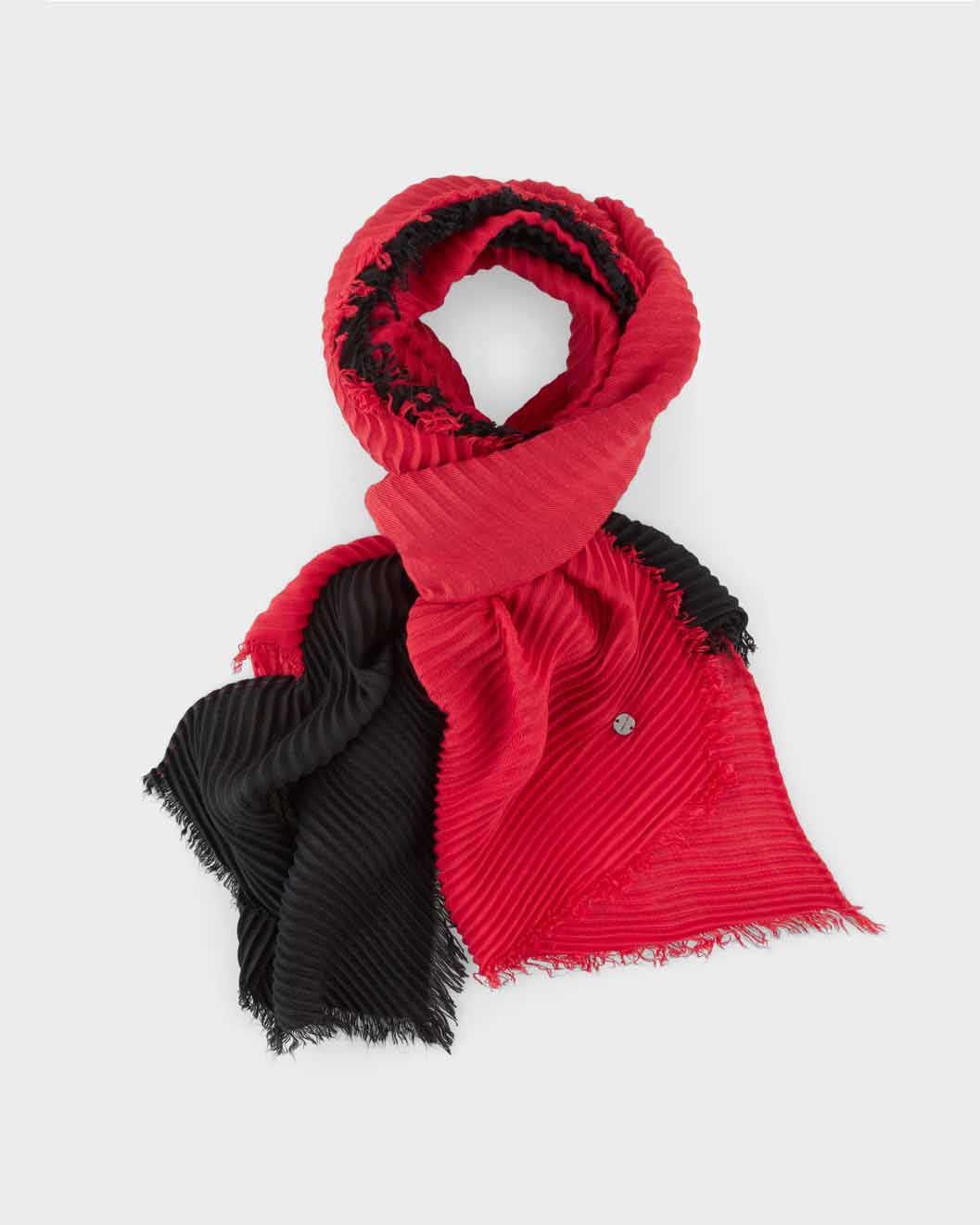 Red Pleated Two-Tone Scarf