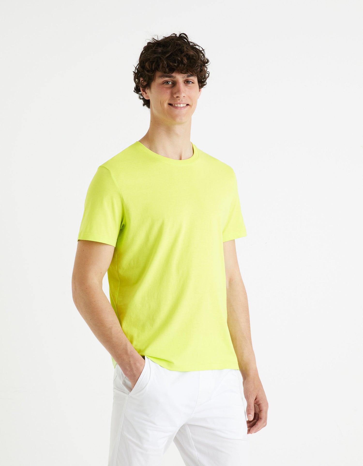 Round Neck T-Shirt 100% Cotton_TEBASE_ACID GREEN_01