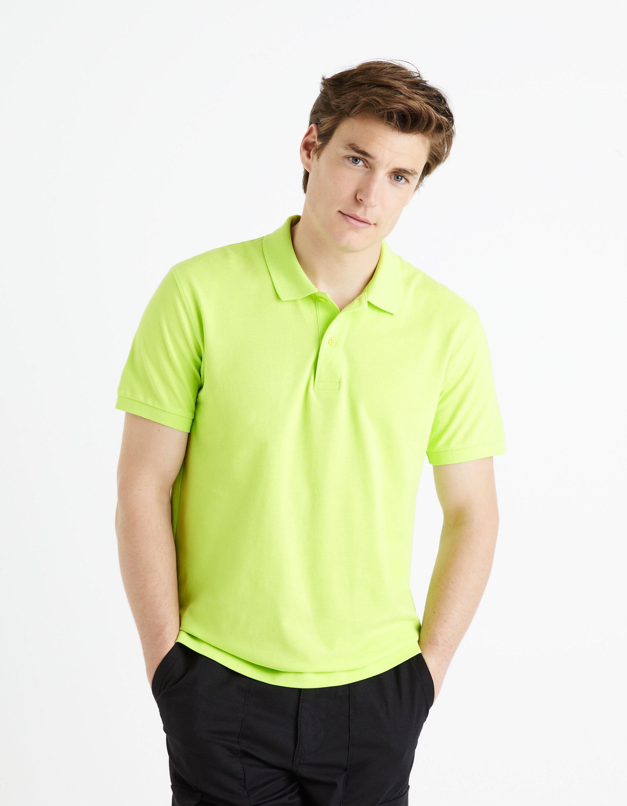 100% Cotton Pique Polo Shirt_TEONE_ACID GREEN_03