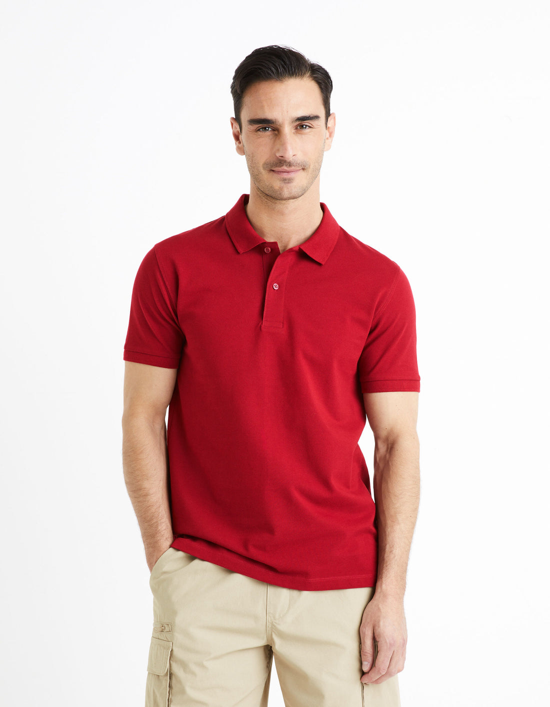 100% Cotton Pique Polo Shirt_TEONE_BORDEAUX_03