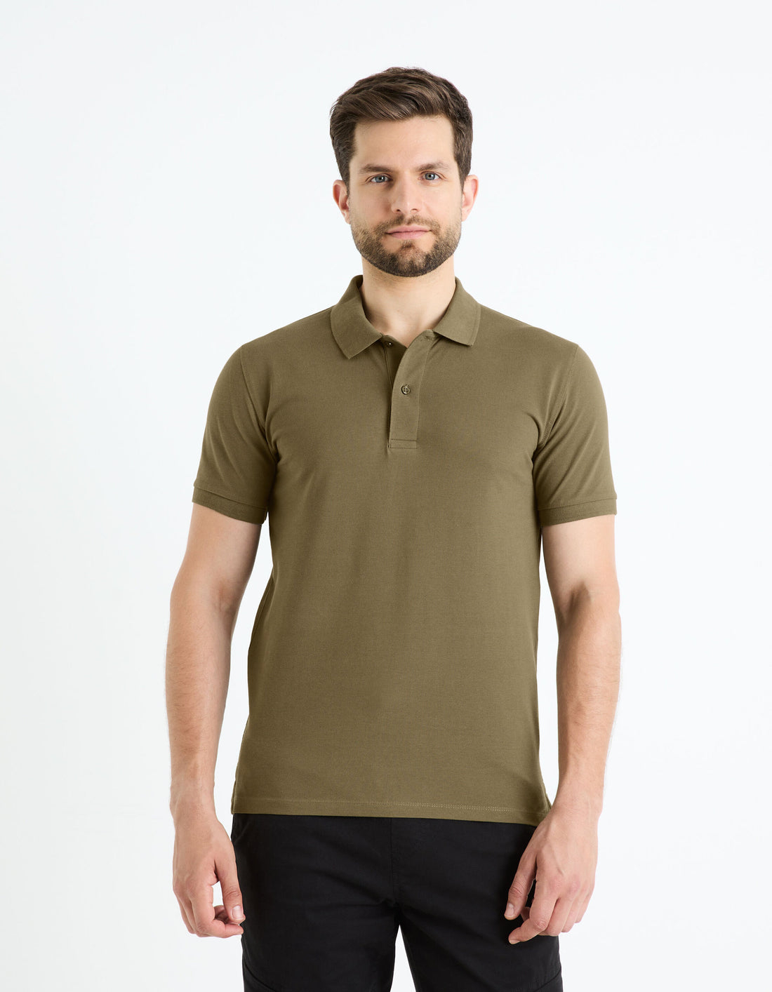 100% Cotton Pique Polo Shirt_TEONE_KAKI_01