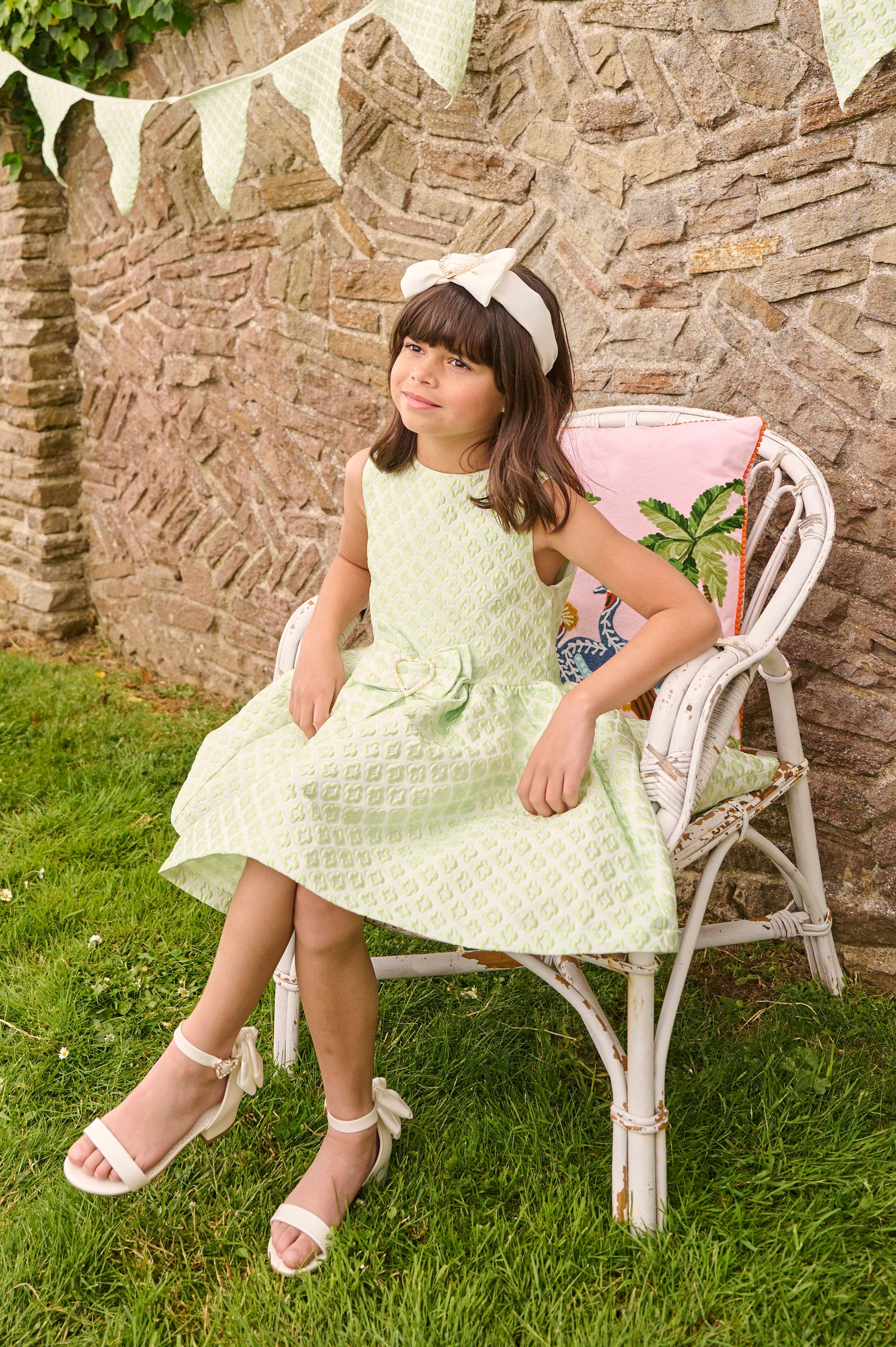 Ursula Heart Bow Dress Green - BEVAVA