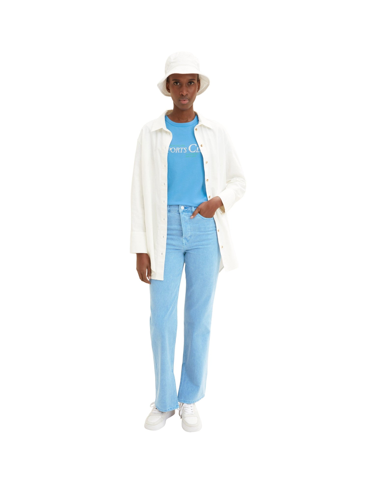 Baby Blue Short Sleeve Graphic Crew Neck T-Shirt Tom Tailor
