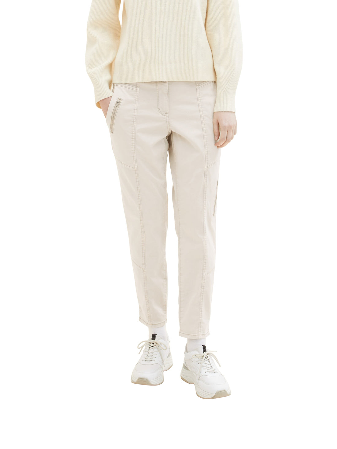 Beige Cargo Trousers With Zip-Up Pockets