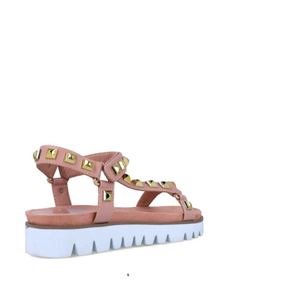 Beige Embellished T-Strap Platform Sandals
