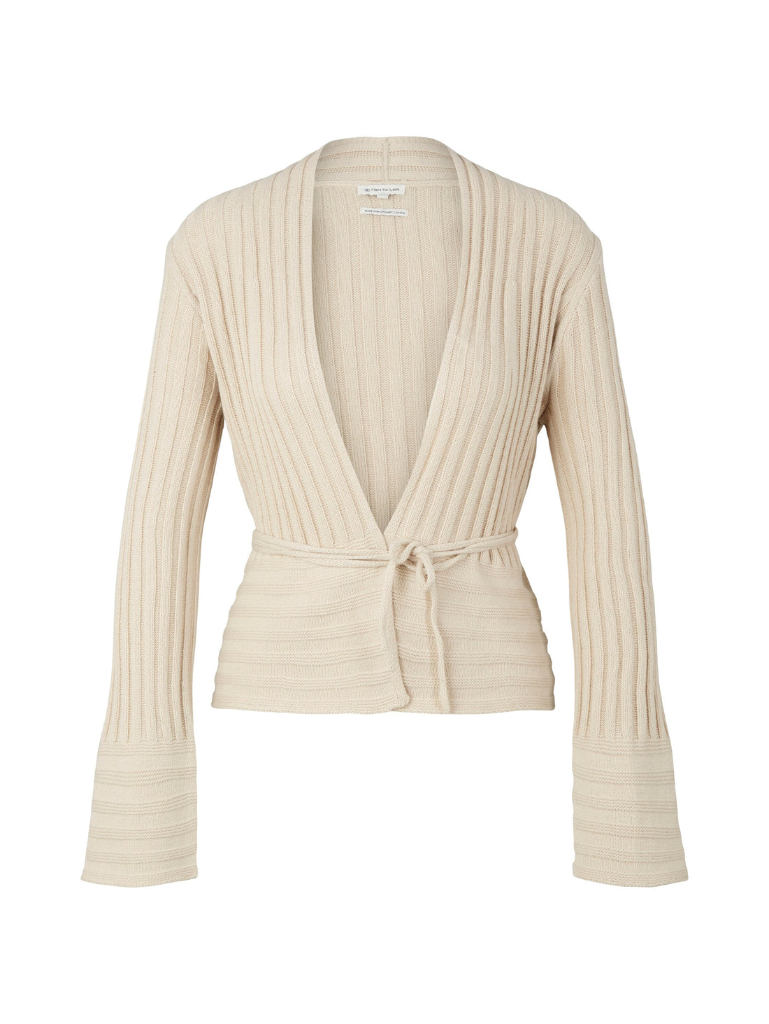 Beige Long Sleeve Ribbed Cardigan With Belt Tom Tailor