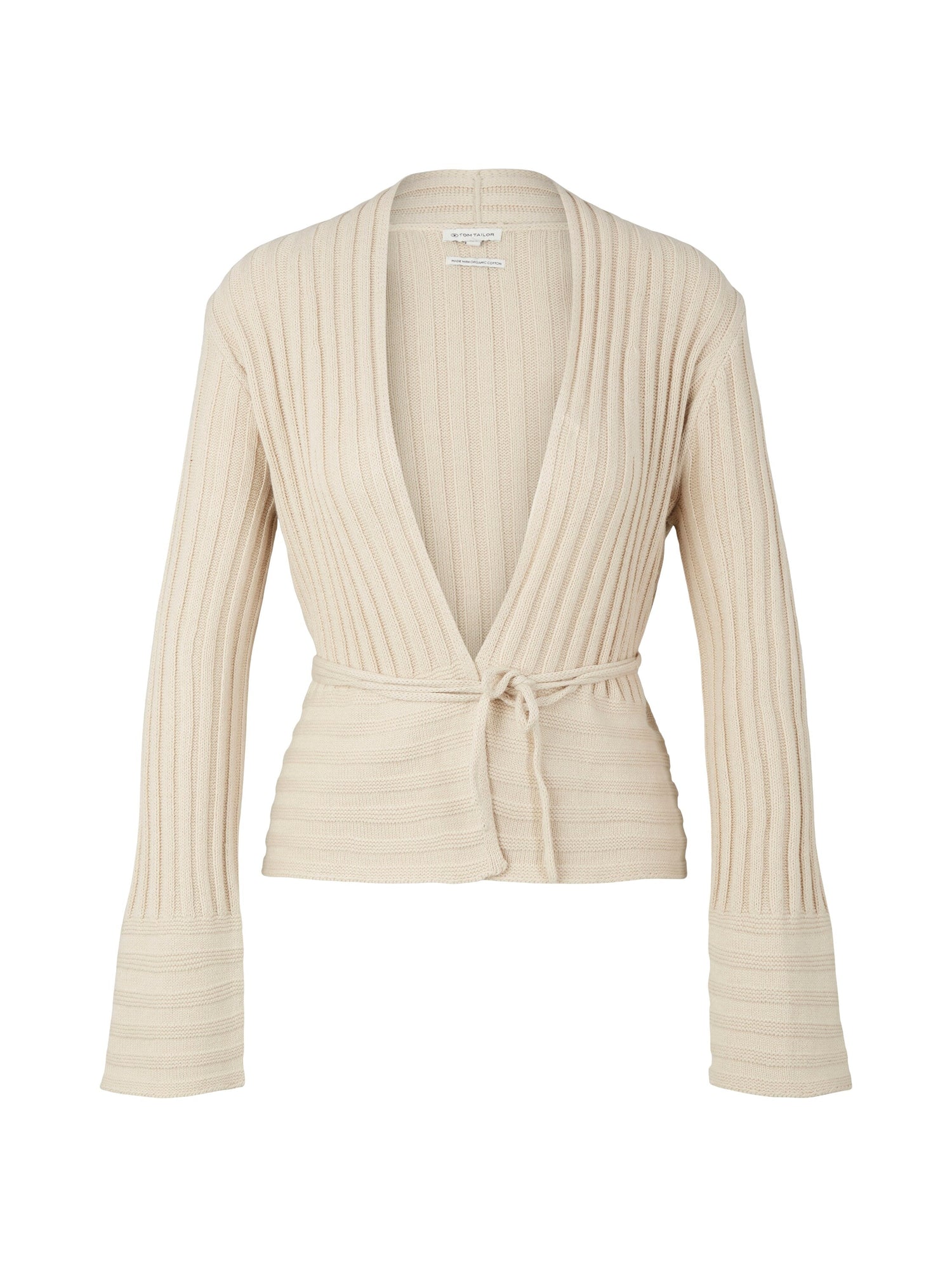 Beige Long Sleeve Ribbed Cardigan With Belt Tom Tailor