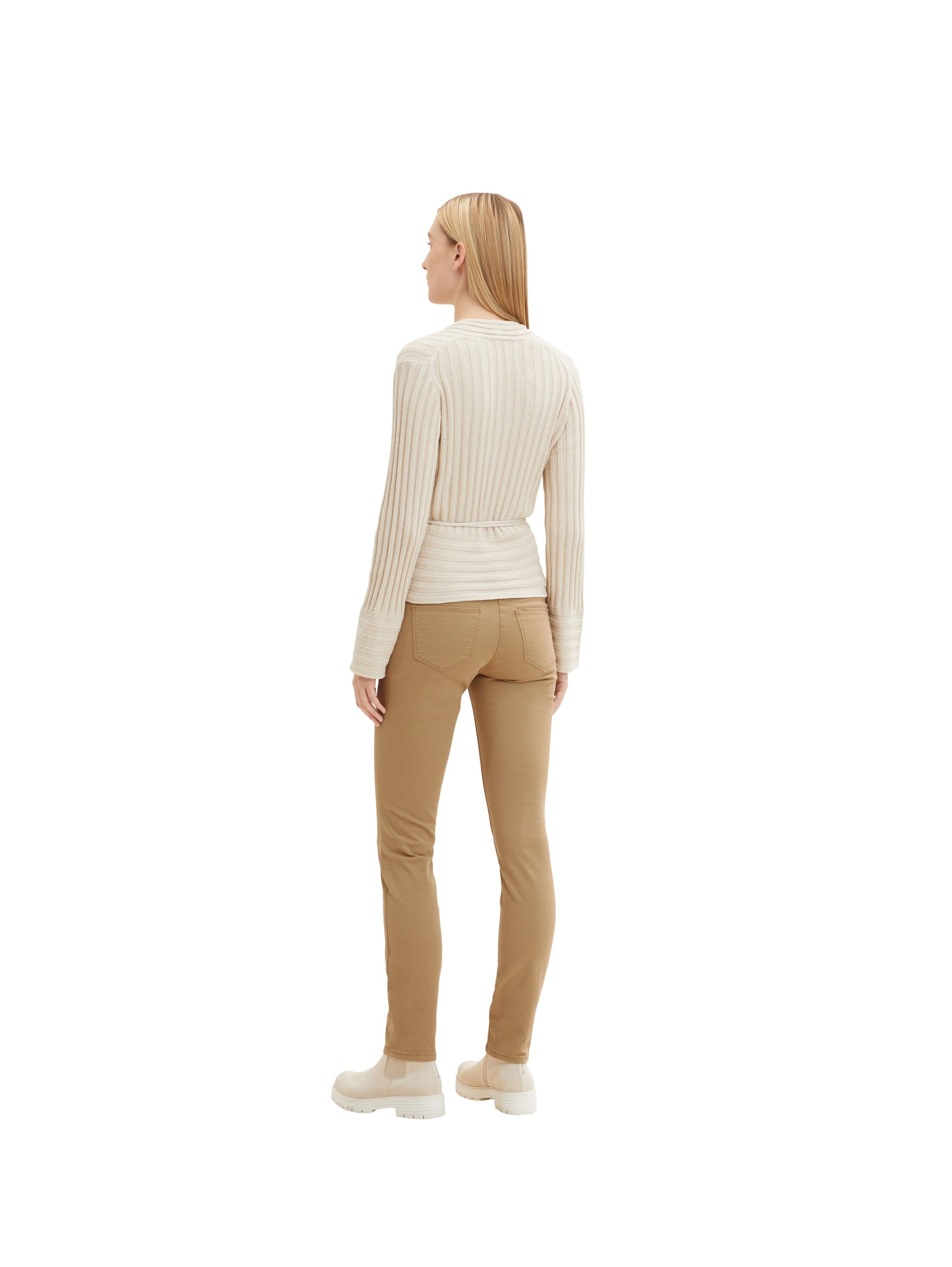 Beige Long Sleeve Ribbed Cardigan With Belt Tom Tailor