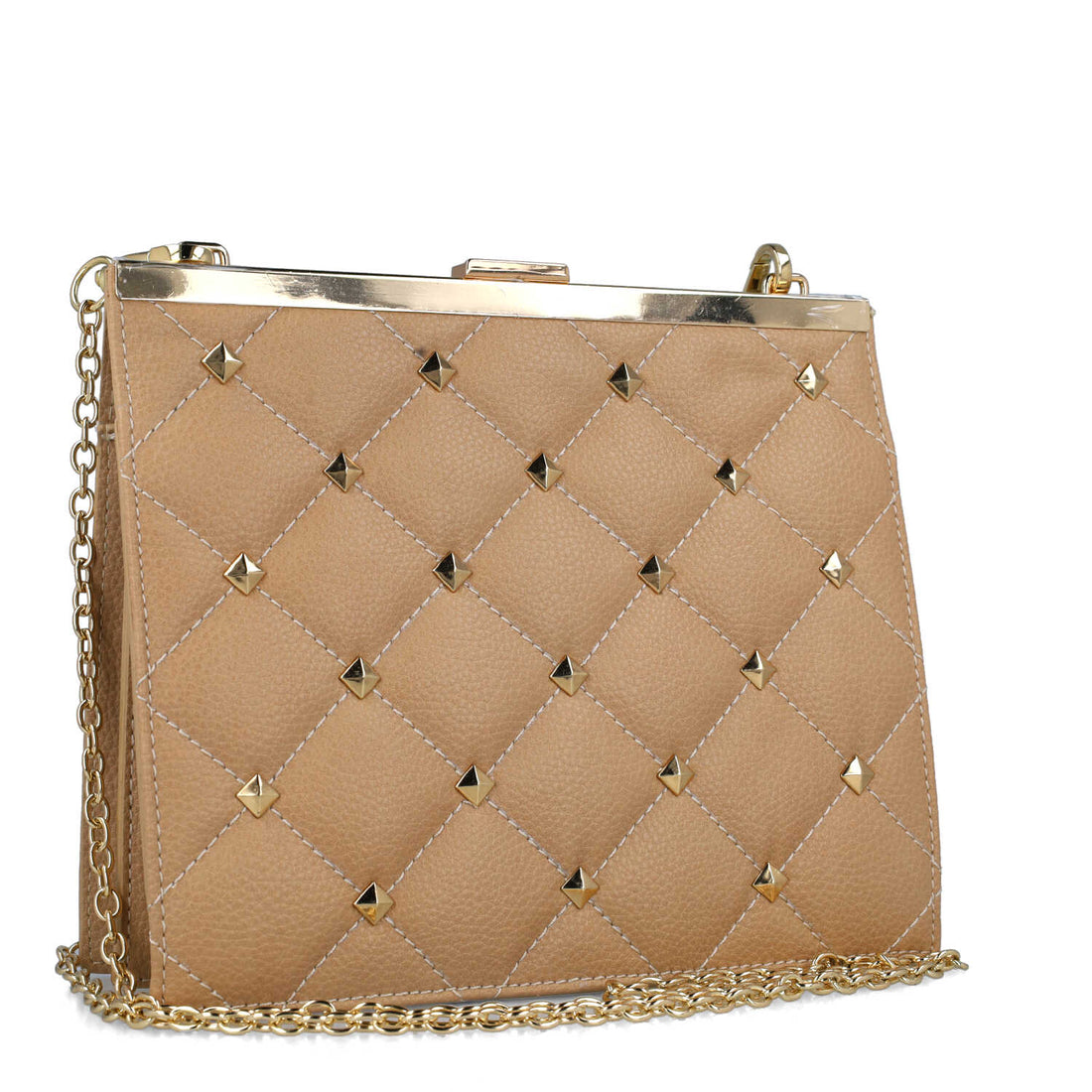 Beige Quilted And Embellished Crossbody Bag