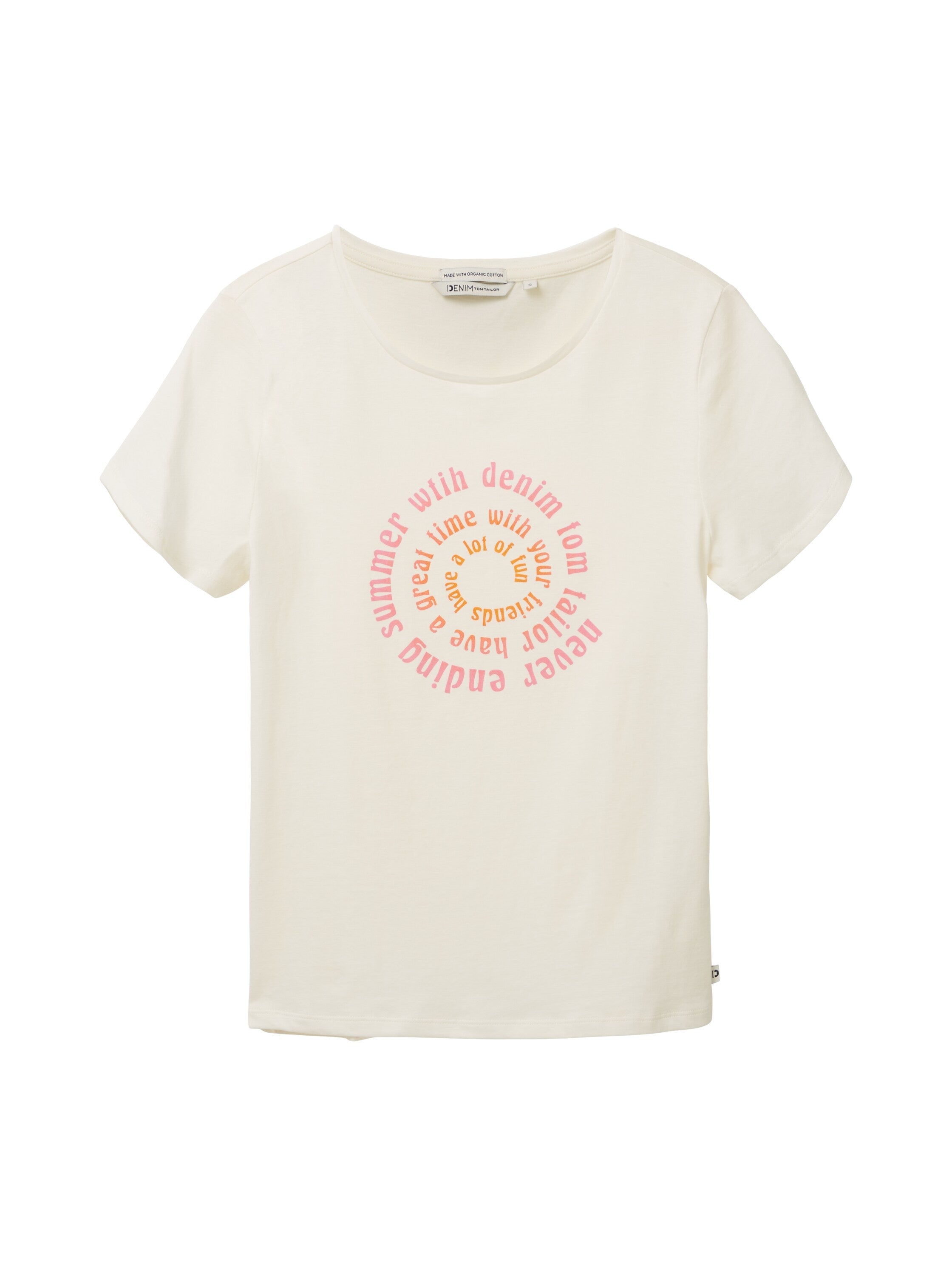 Beige Short Sleeve Round Neck Graphic T-Shirt Tom Tailor