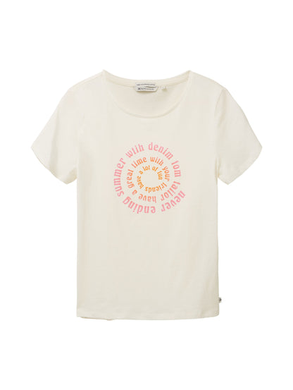 Beige Short Sleeve Round Neck Graphic T-Shirt Tom Tailor