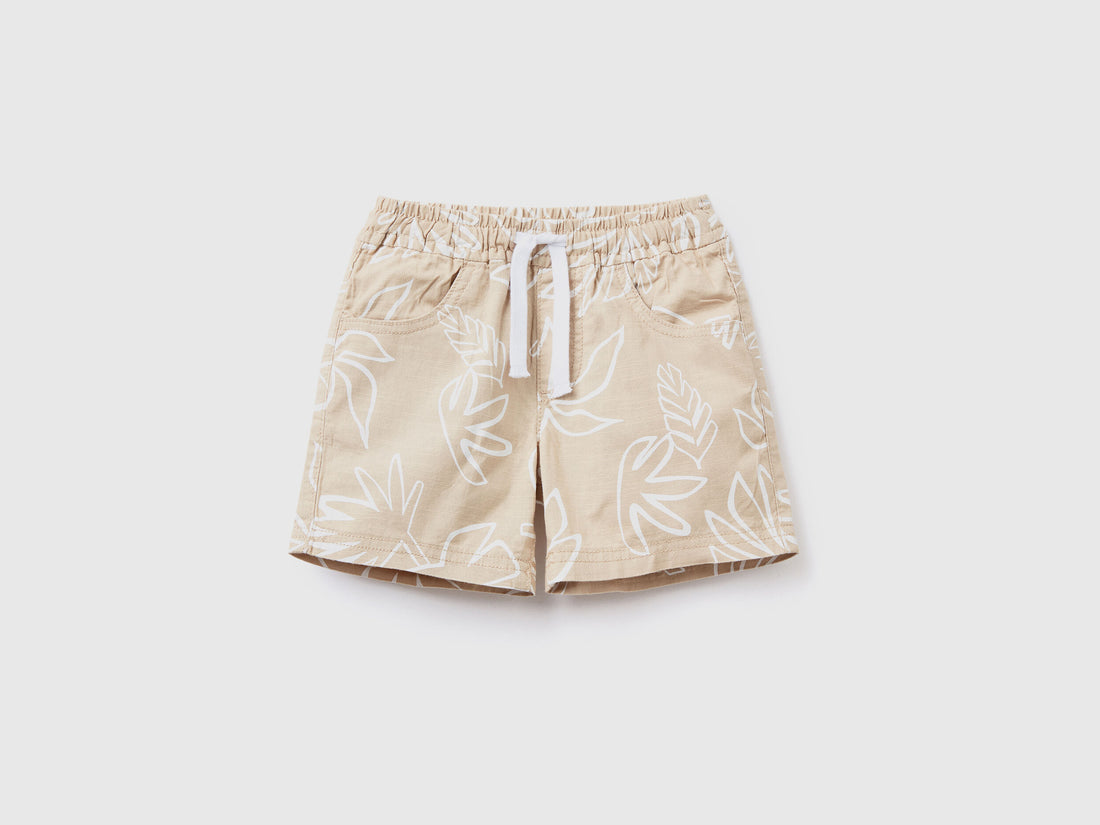 Beige Shorts With Exotic Print