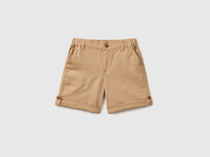 Bermudas In Linen Blend With Turn-Ups