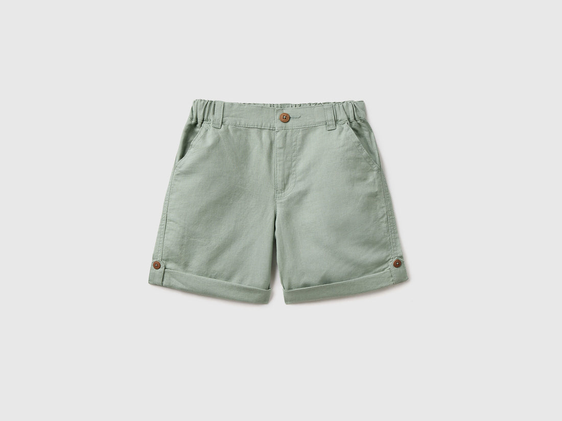 Bermudas In Linen Blend With Turn-Ups