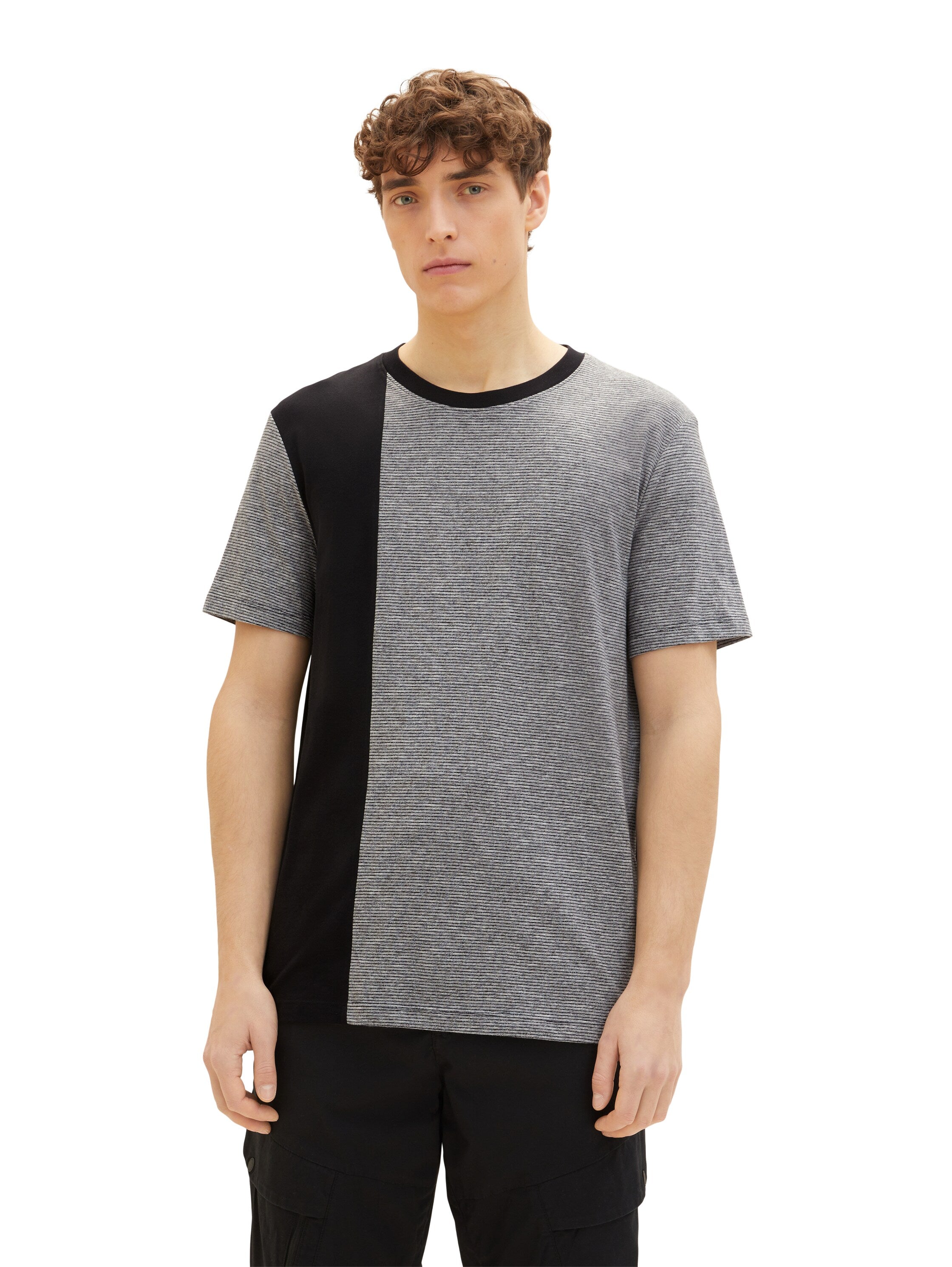 Black And Grey Short Sleeve Color-Block T-Shirt - BEVAVA