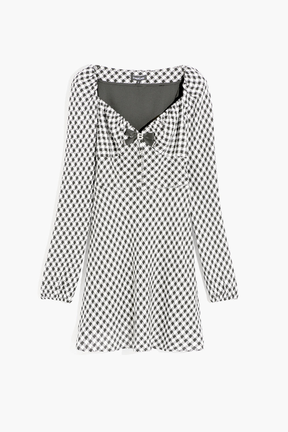 Black And White Long Sleeve Checkered Short Dress