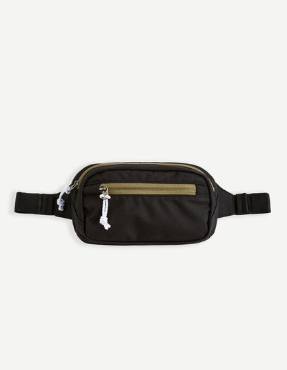 Black Fanny Pack With Beige Lining