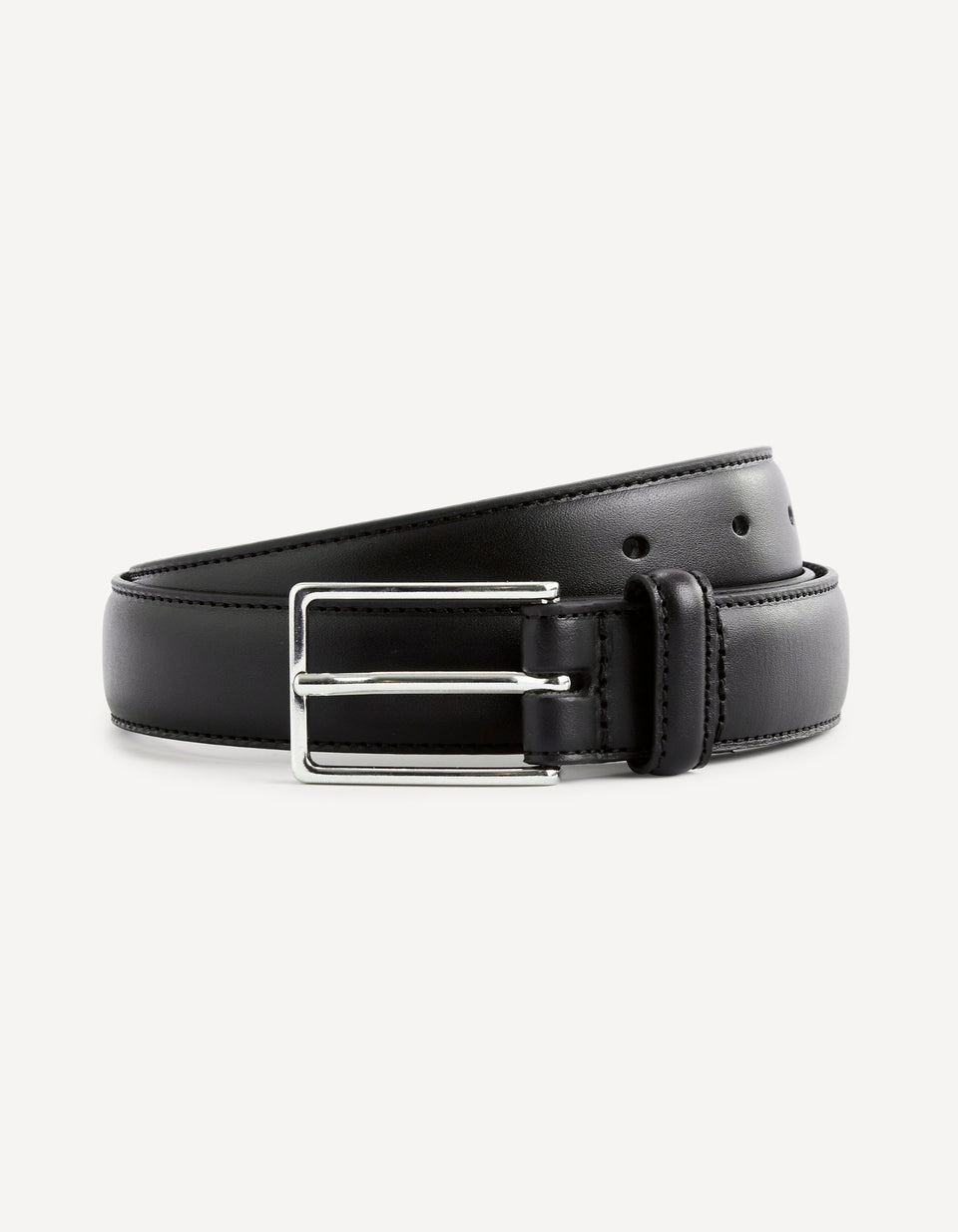Black Leather Belt With Metallic Buckle