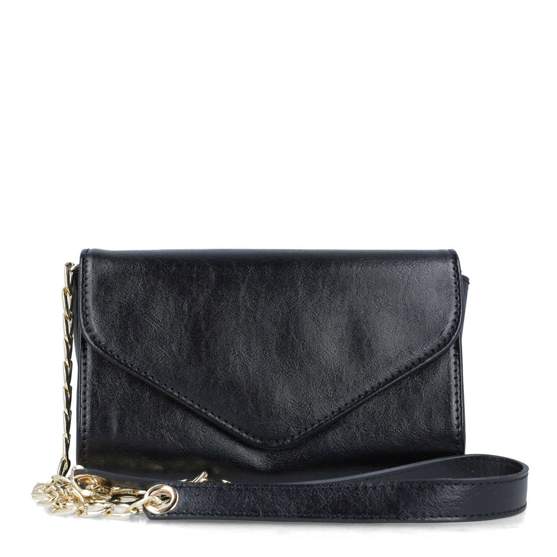 Black Leather With Gold Chain Crossbody Bag