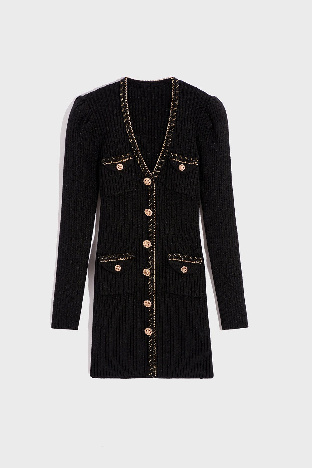 Black Long Sleeve Cardigan Style Short Dress