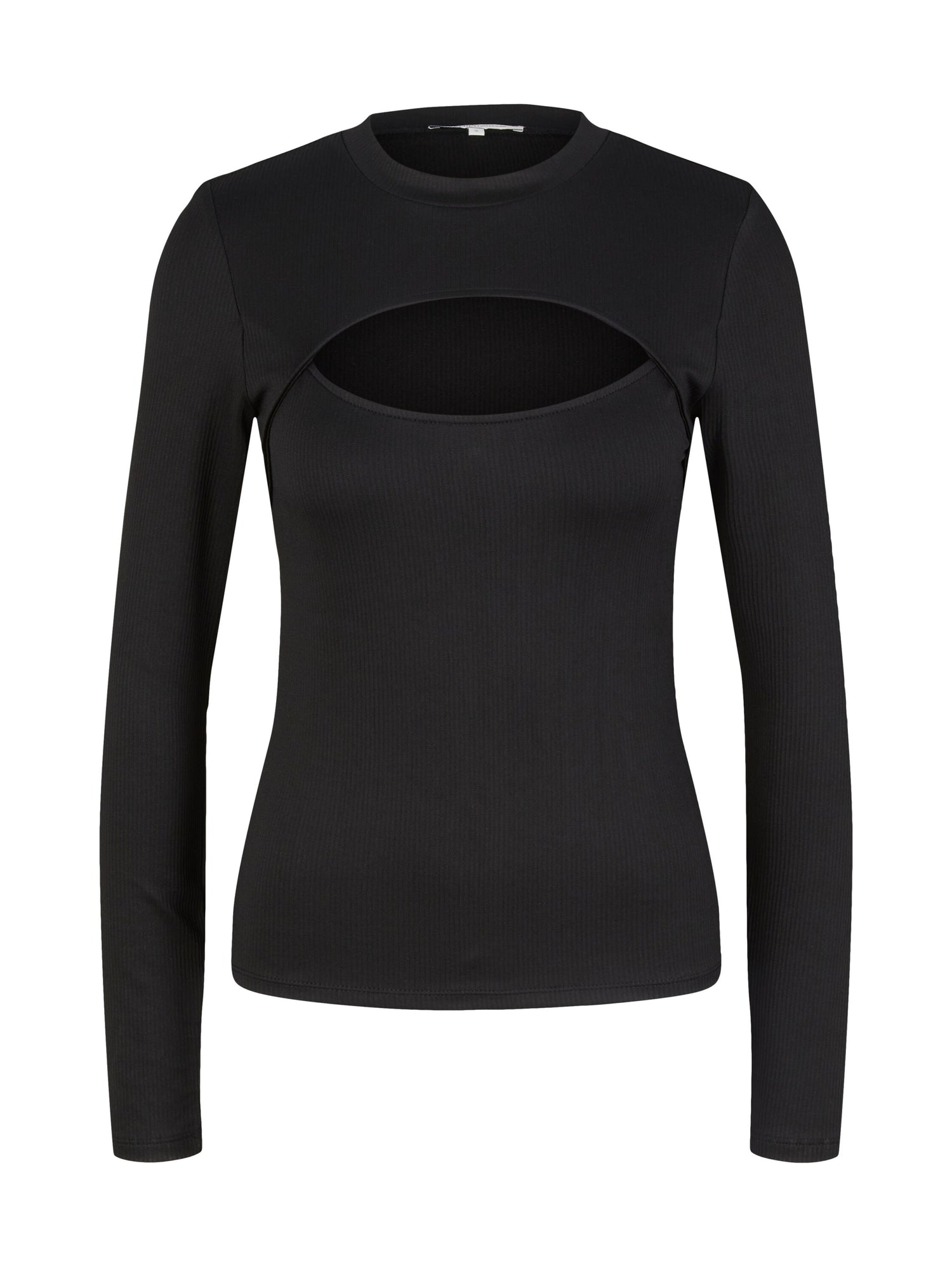 Black Long Sleeve Mock Neck Top With Chest Cut-Out
