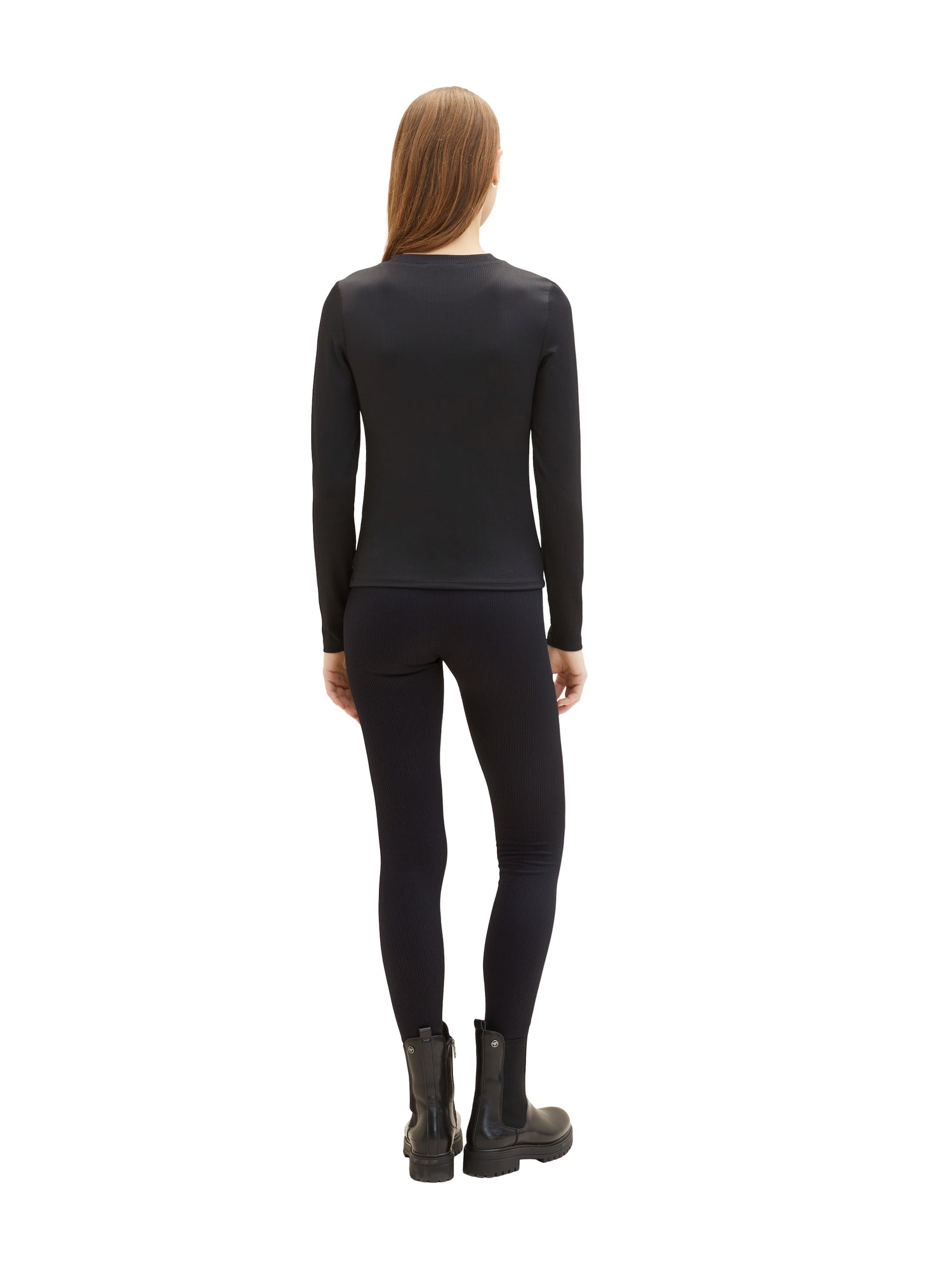Black Long Sleeve Mock Neck Top With Chest Cut-Out