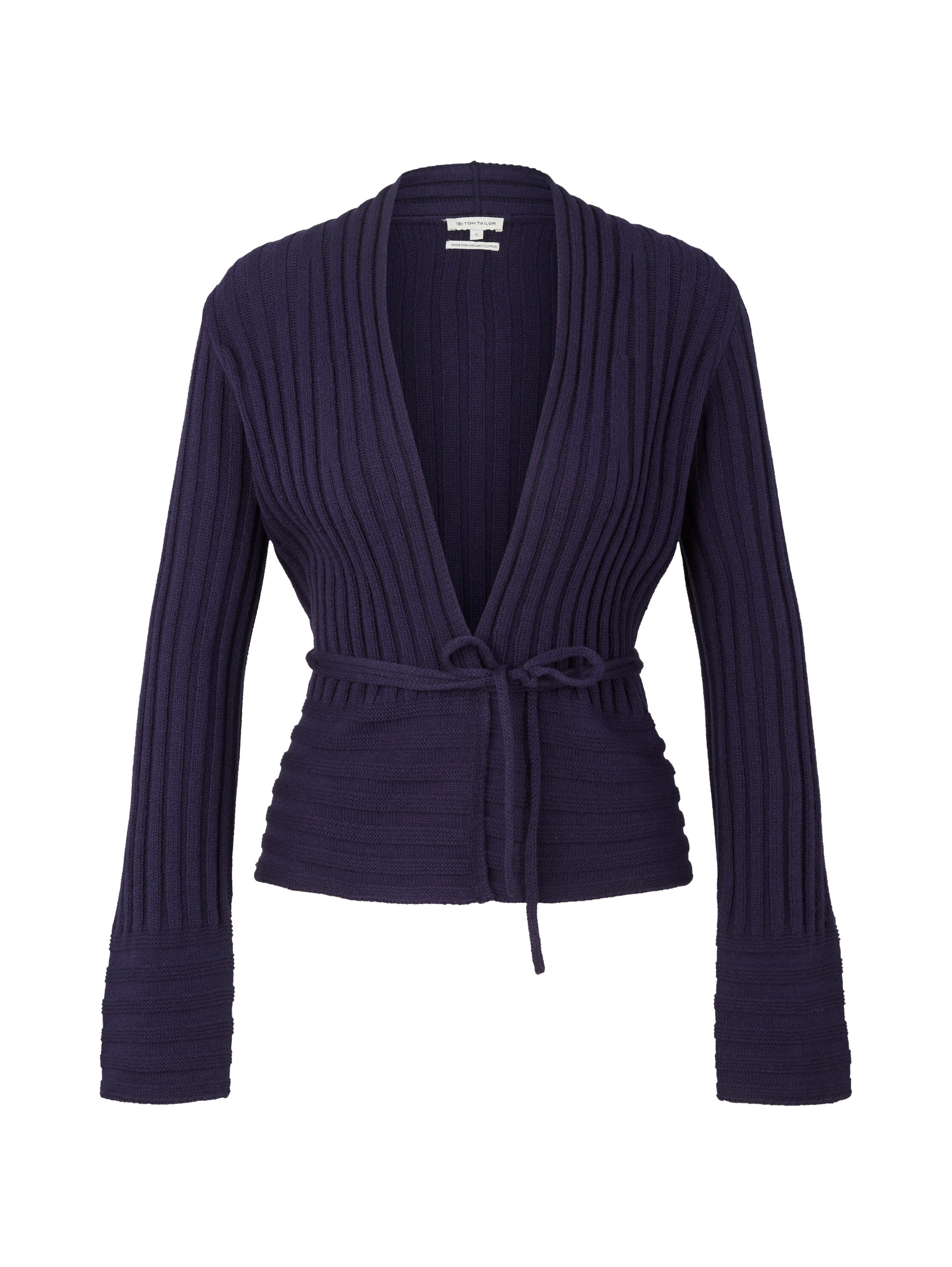 Black Long Sleeve Ribbed Cardigan With Belt - BEVAVA