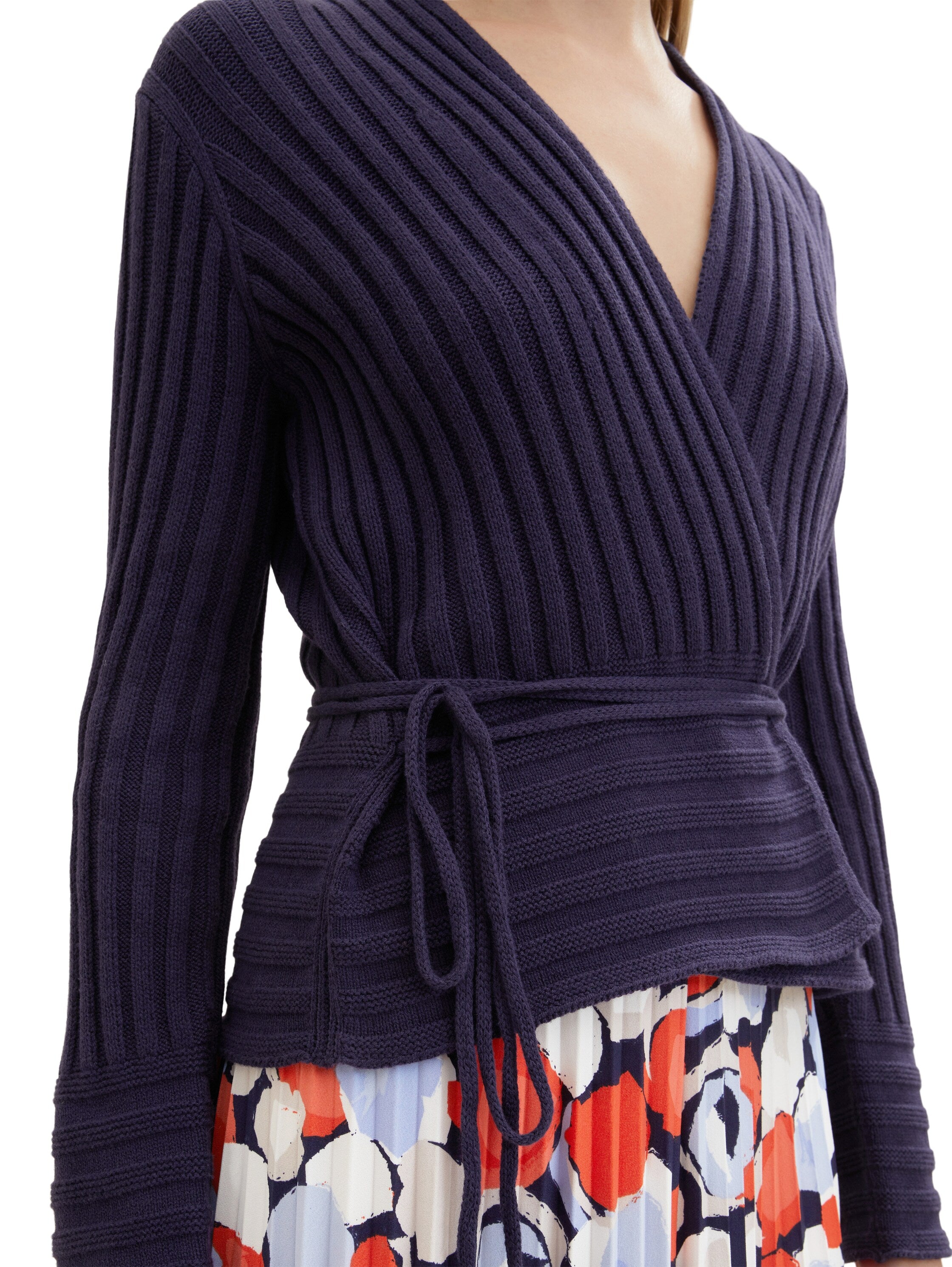 Black Long Sleeve Ribbed Cardigan With Belt - BEVAVA