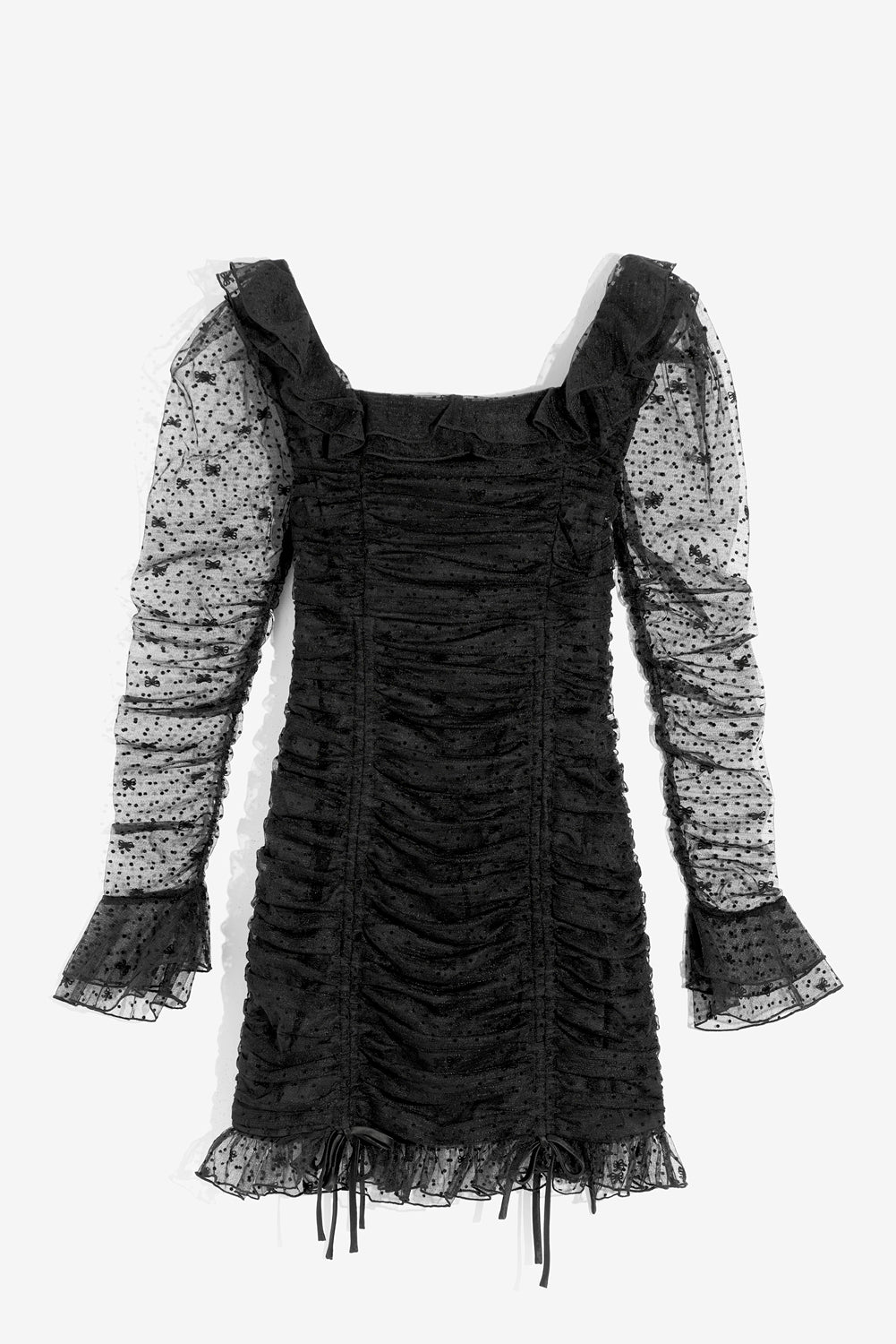 Black Long Sleeve Rouched Short Dress