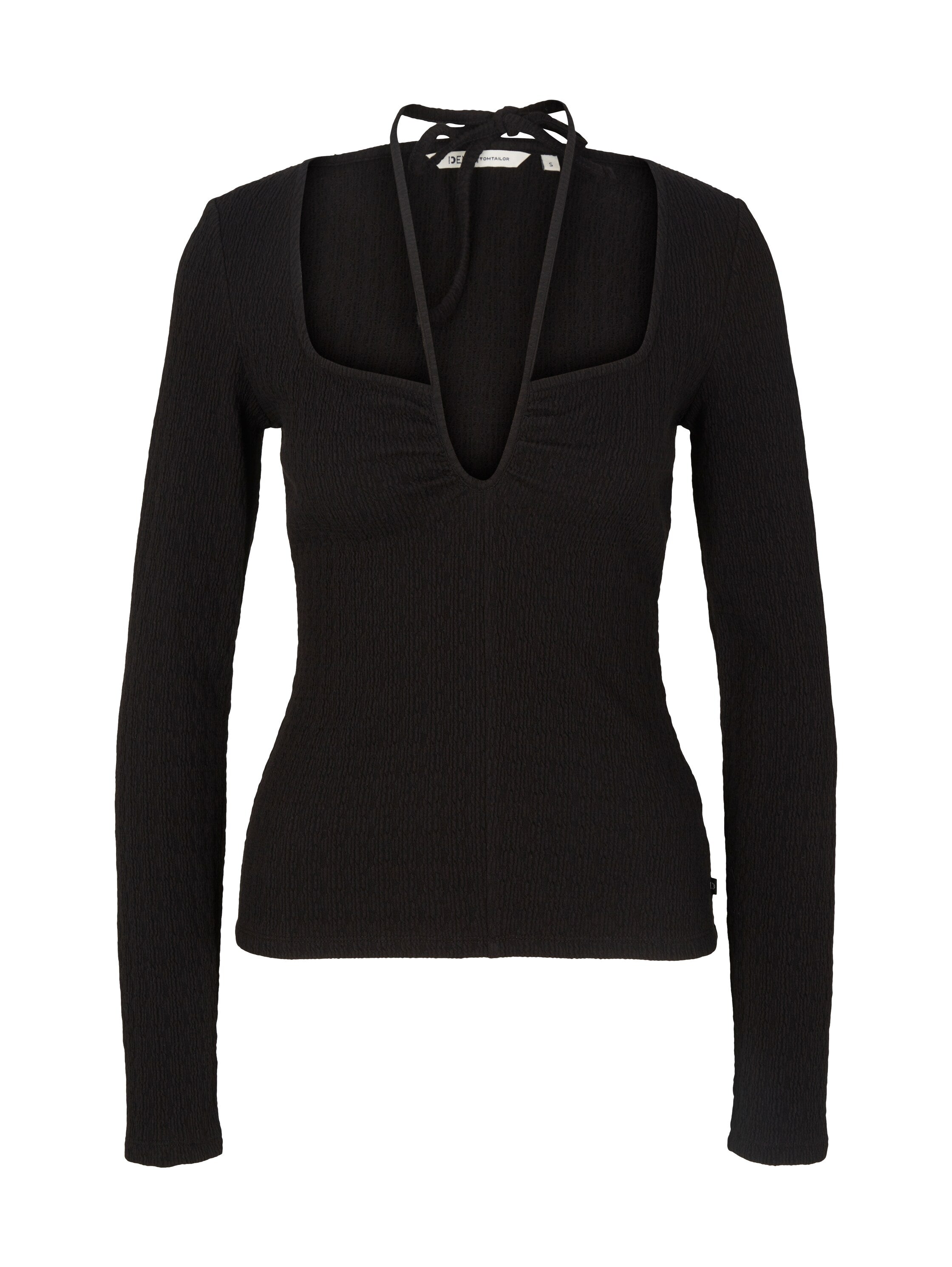 Black Long Sleeve Square Neckline Top With Straps - BEVAVA