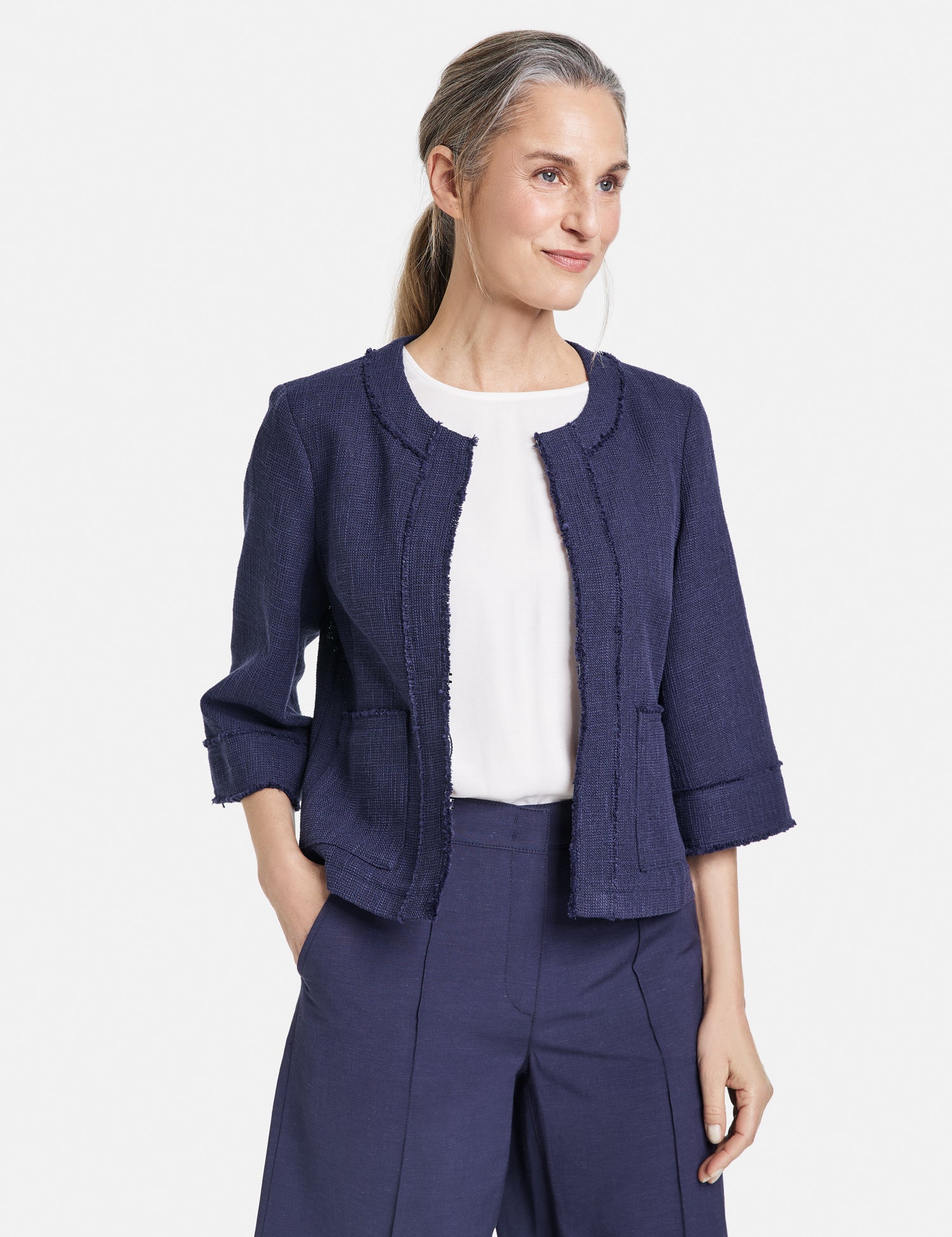 Blazer Jacket With Fringed Edges