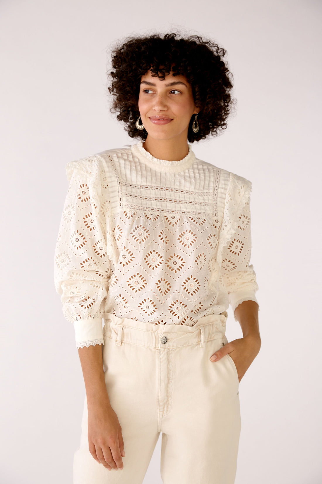 Blouse In Cotton With Perforated Embroidery