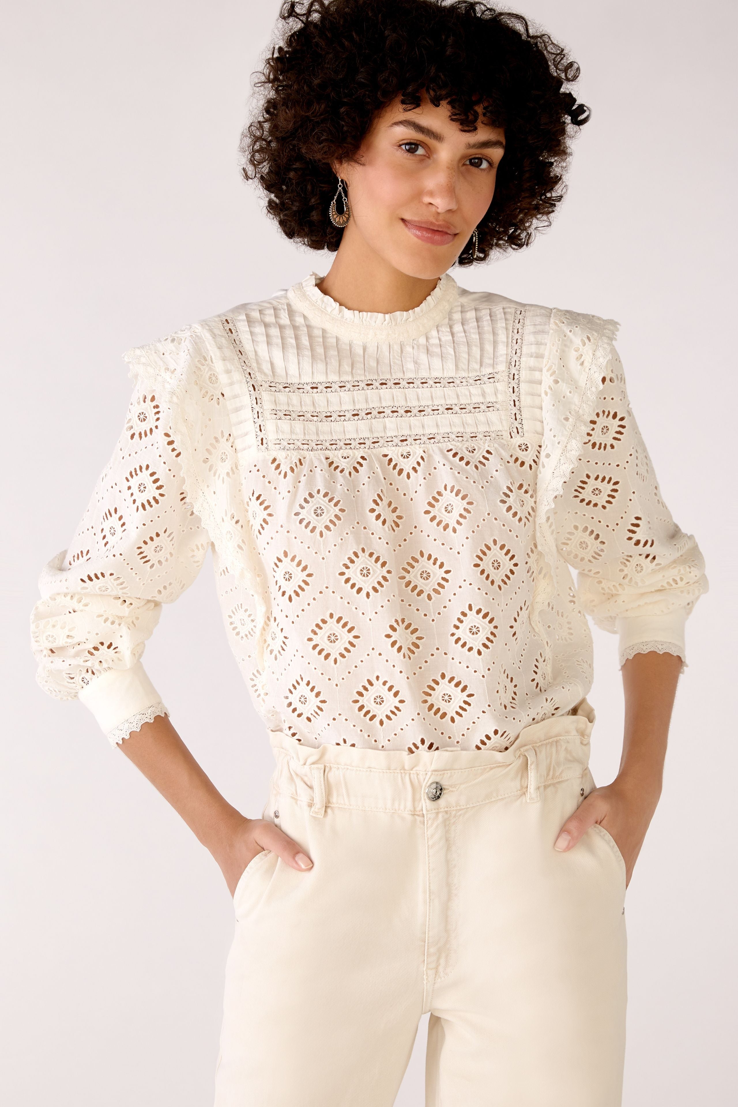 Blouse In Cotton With Perforated Embroidery