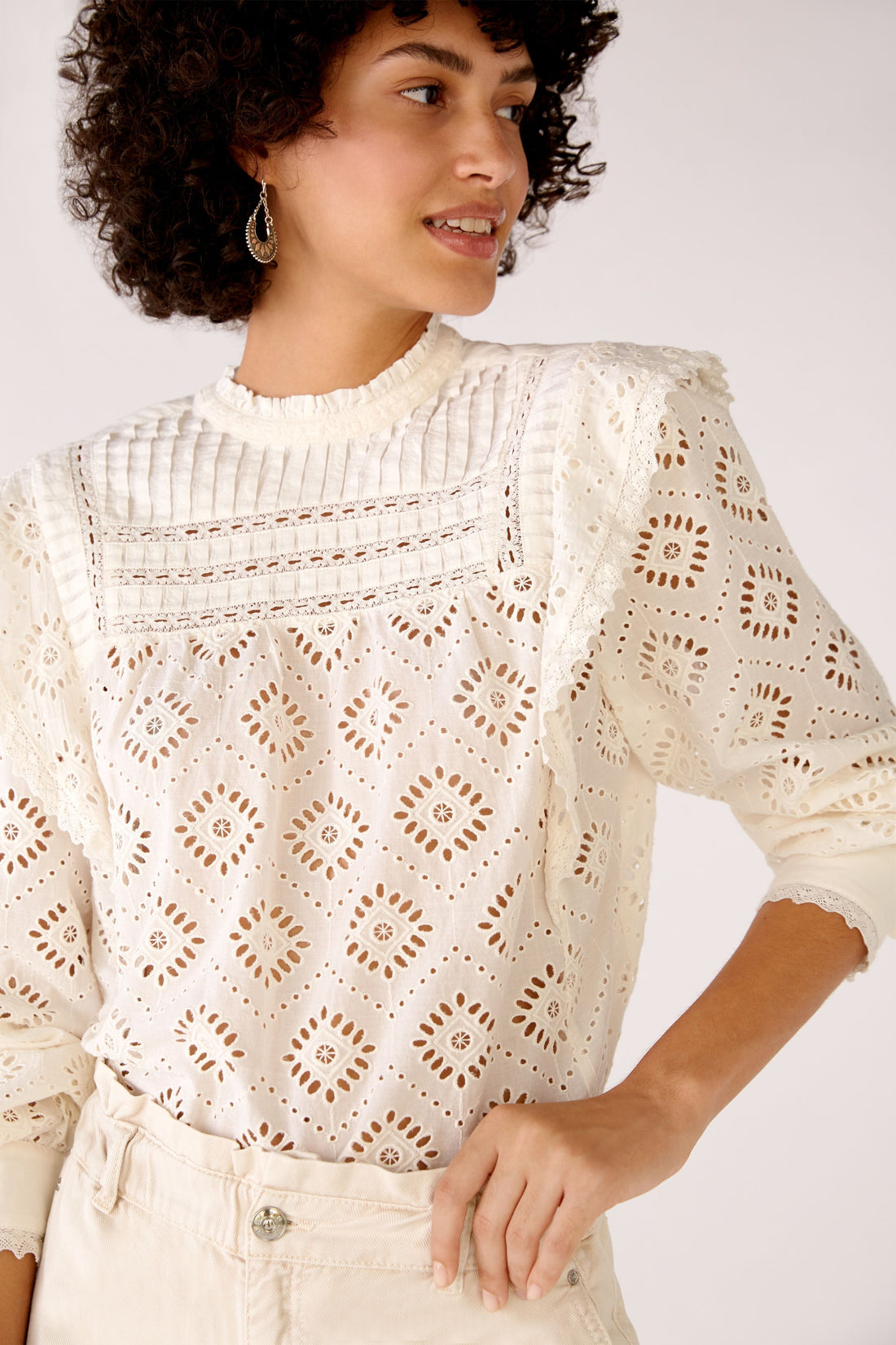 Blouse In Cotton With Perforated Embroidery - BEVAVA
