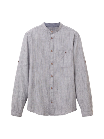 Blue Long Sleeve Pinstriped Round Neck Shirt