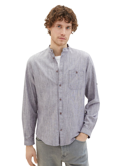 Blue Long Sleeve Pinstriped Round Neck Shirt