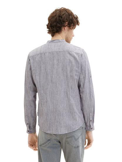 Blue Long Sleeve Pinstriped Round Neck Shirt