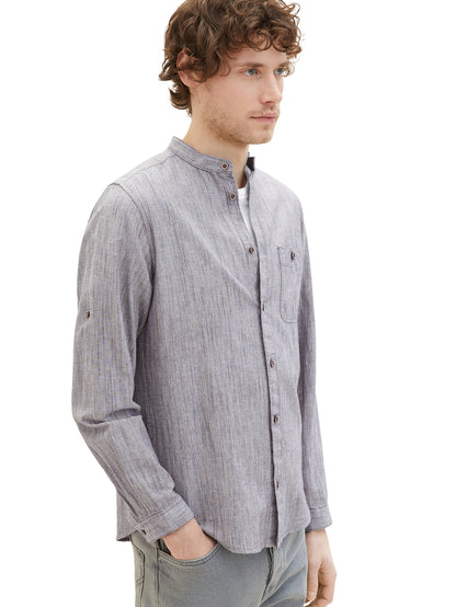 Blue Long Sleeve Pinstriped Round Neck Shirt