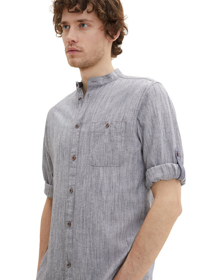 Blue Long Sleeve Pinstriped Round Neck Shirt