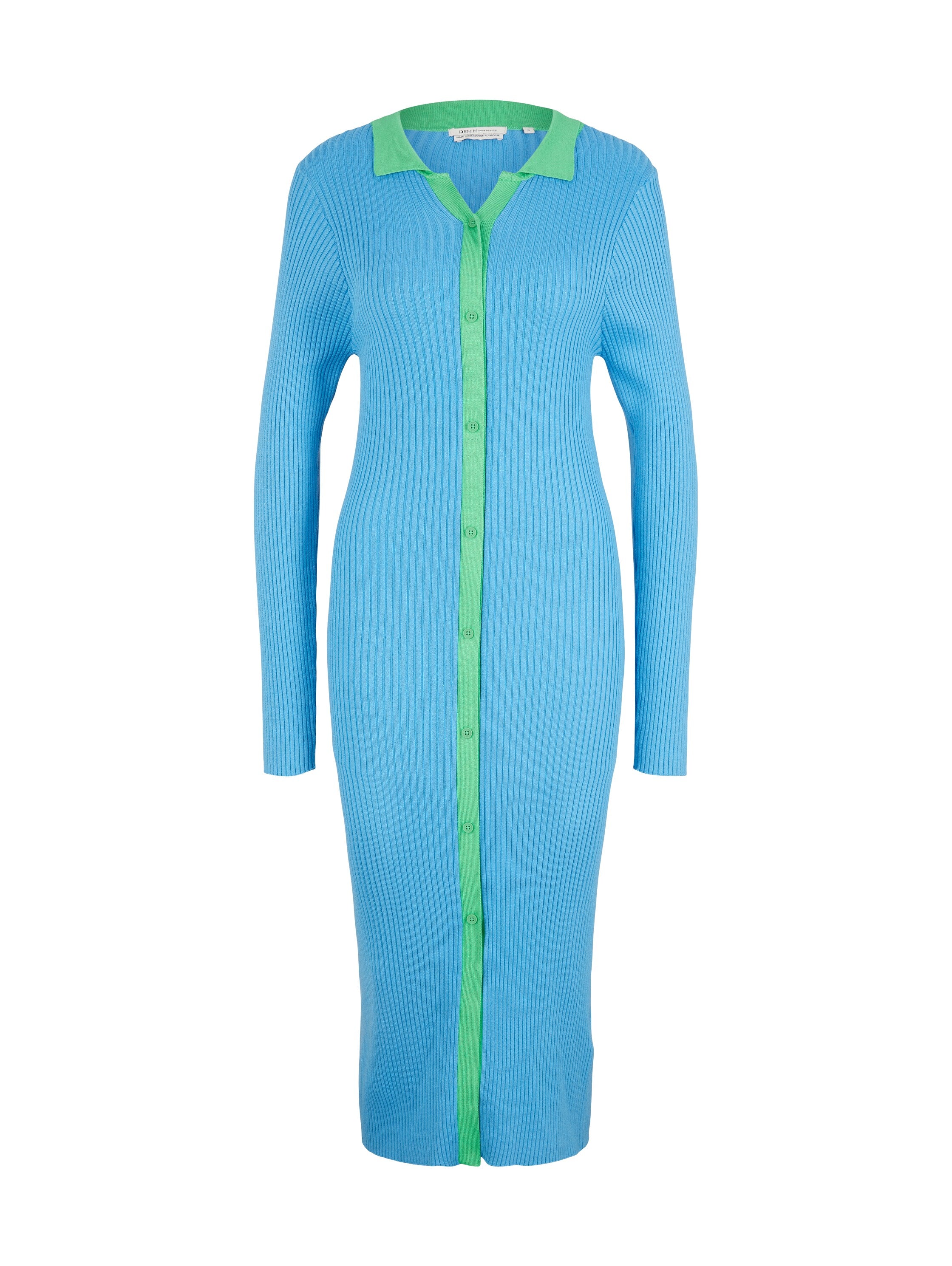 Blue Ribbed Button Down Shirt Dress - BEVAVA