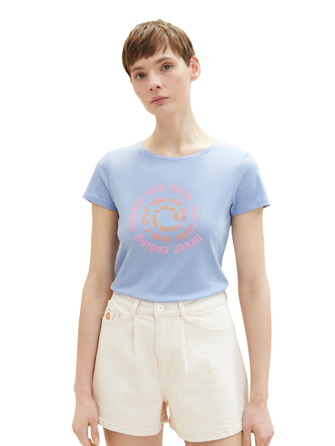 Blue Short Sleeve Round Neck Graphic T-Shirt
