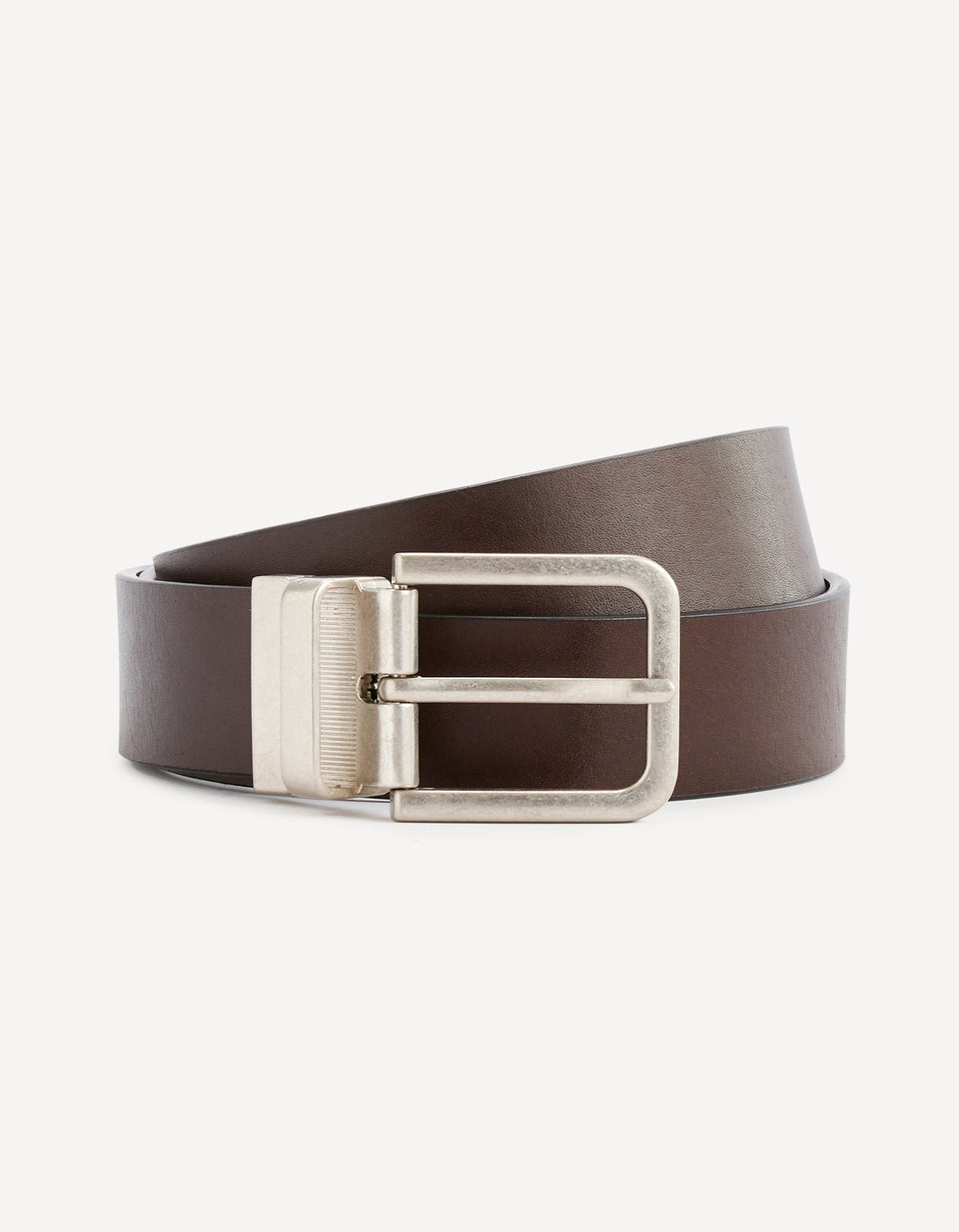 Brown Leather Belt With Metallic Buckle