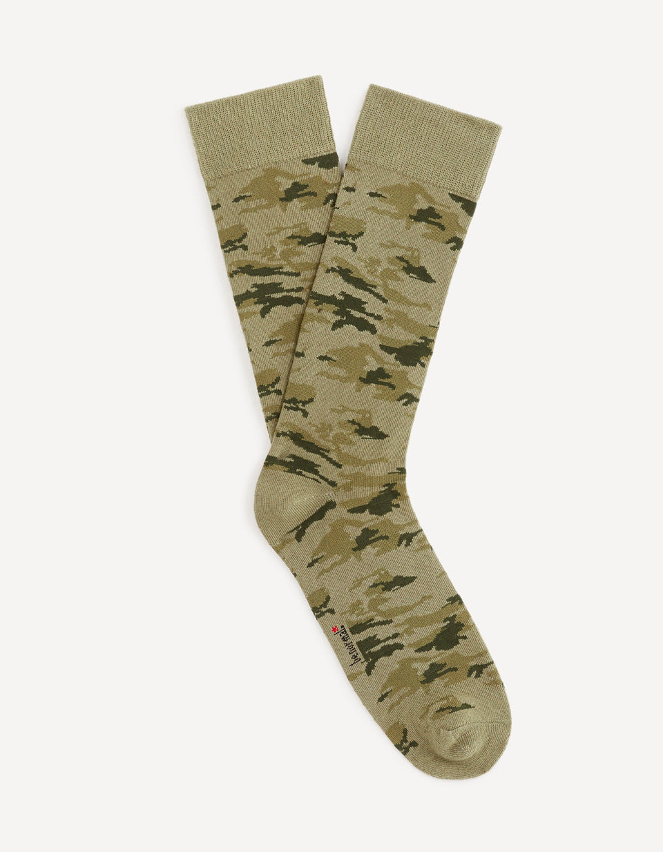 Camouflage Cotton-Blend Knee-High Socks - Khaki - 01
