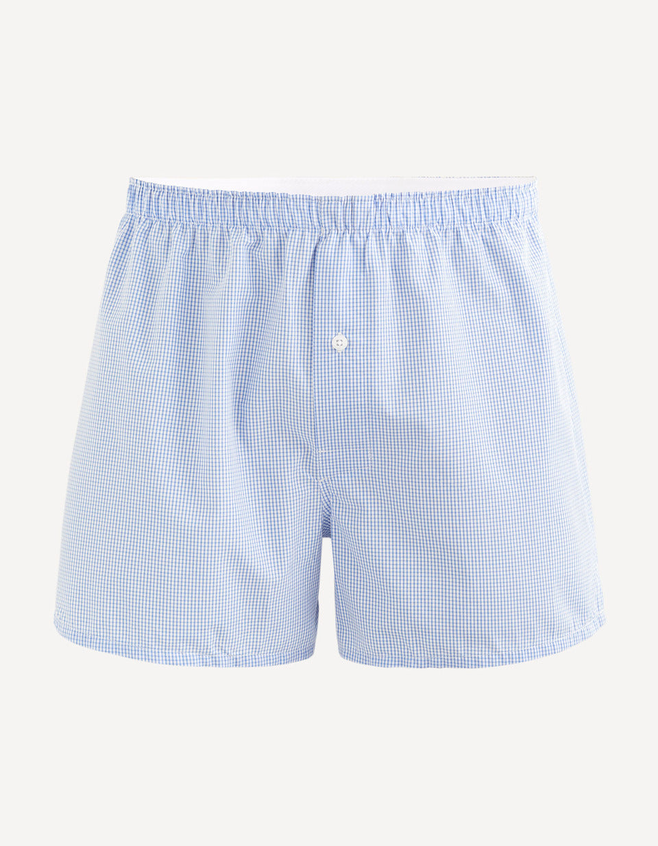 Checked 100% Cotton Poplin Boxer Shorts - Blue - 01