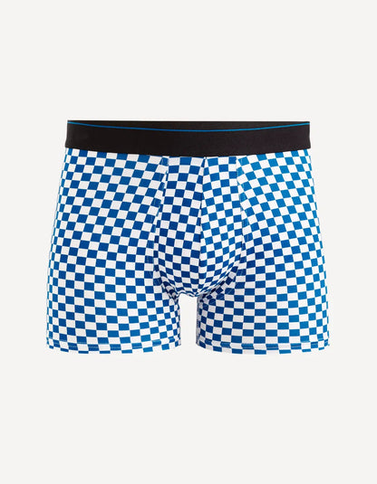 Checkerboard Stretch Cotton Boxers - Blue - 01