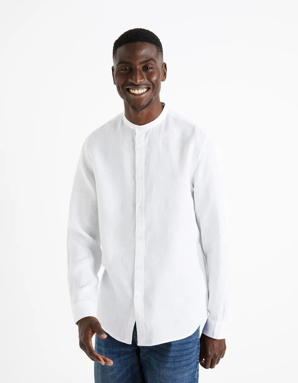 Chemise Col Mao Regular 100% Lin - Blanc - 01