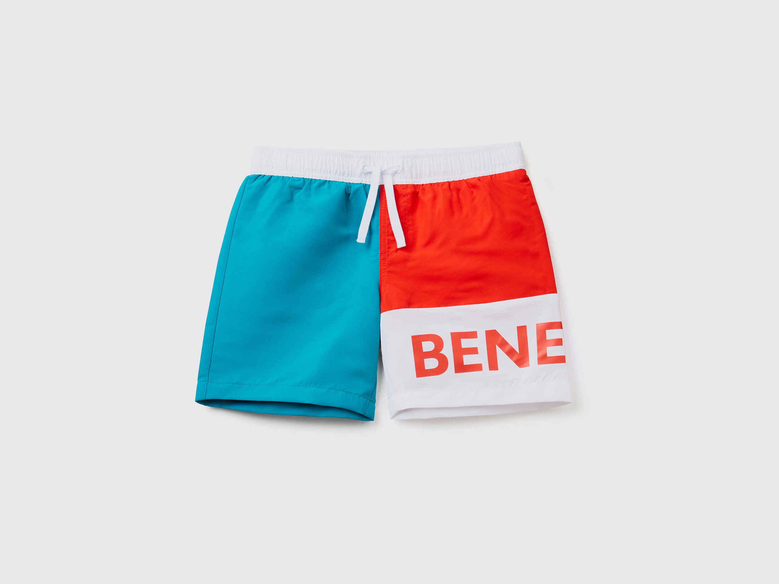 Color Block Swim Trunks With Logo - BEVAVA