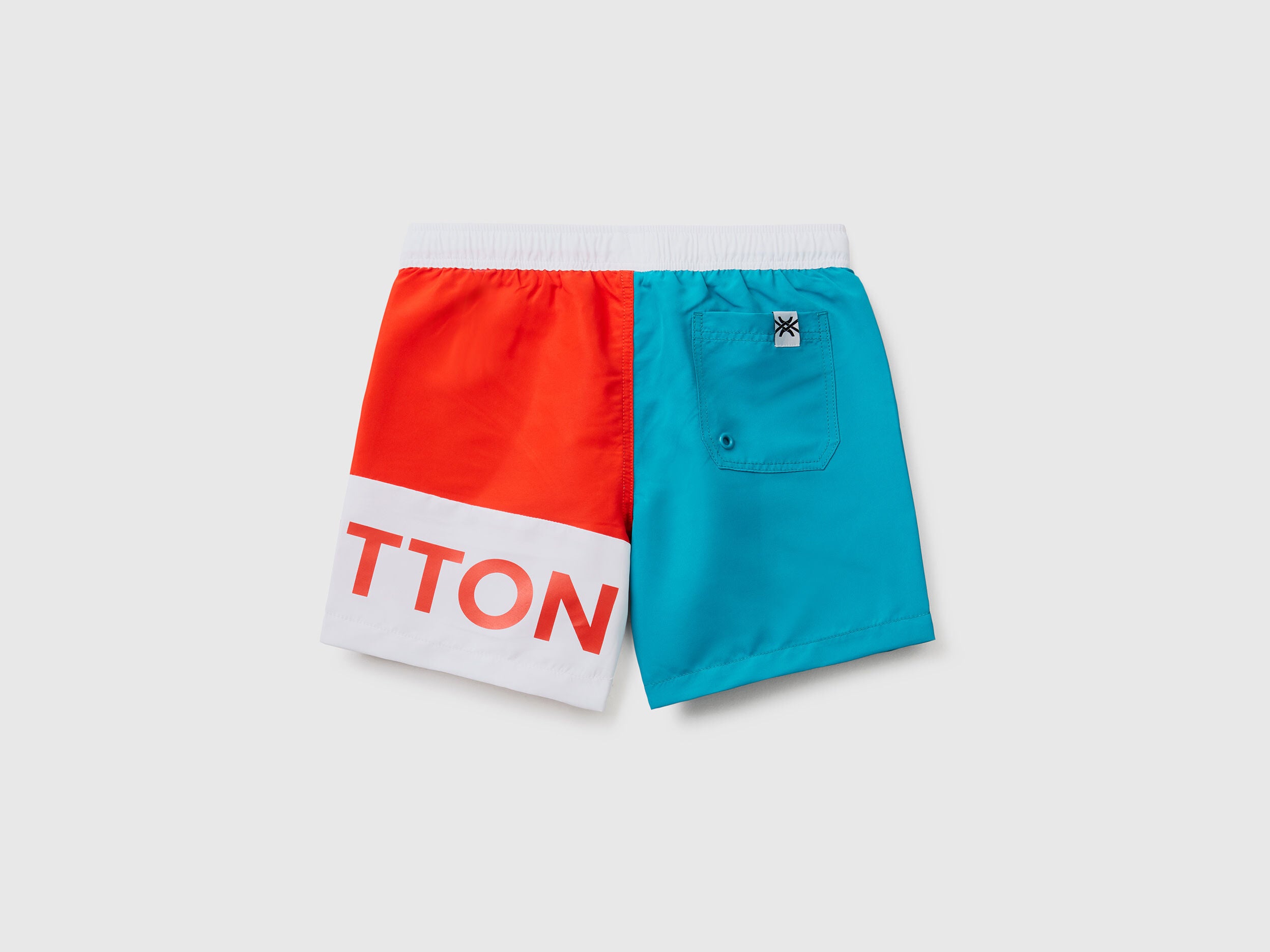 Color Block Swim Trunks With Logo - BEVAVA