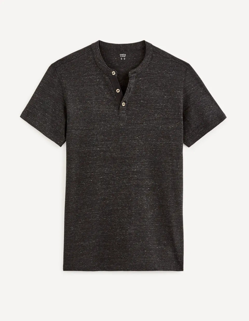 Cotton-Blend Henley Collar T-Shirt - Black - 04