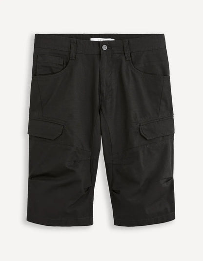 100% Cotton Cargo Shorts - Black - 04